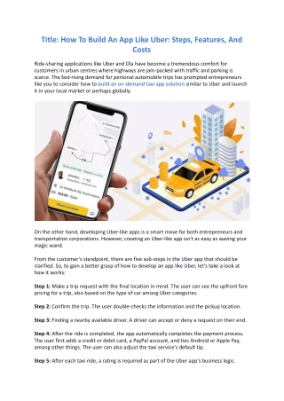 How To Build An App Like Uber: Steps, Features, And Costs