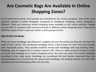 Are Cosmetic Bags Are Available In Online Shopping Zones