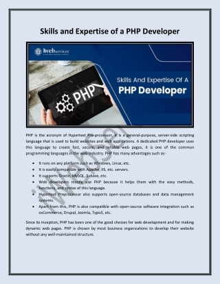 Skills and Expertise of a PHP Developer - iWebServices