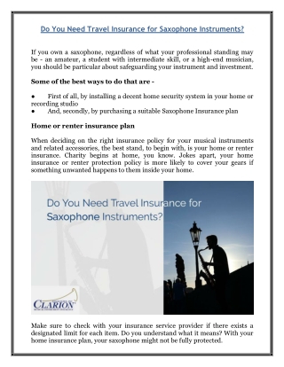 Do You Need Travel Insurance for Saxophone Instruments?