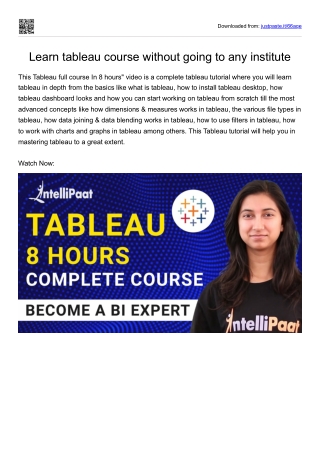 Learn tableau course without going to any institute