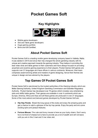 Casino Game Provider - Pocket Games Soft