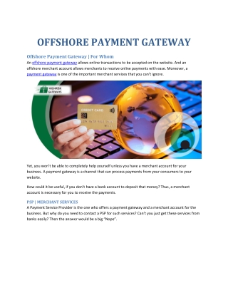 Offshore Payment Gateway - Highrisk Gateways