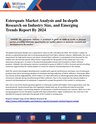 Esterquats Market Put Forth Analysis, Main Top Players, and Forecast To 2024