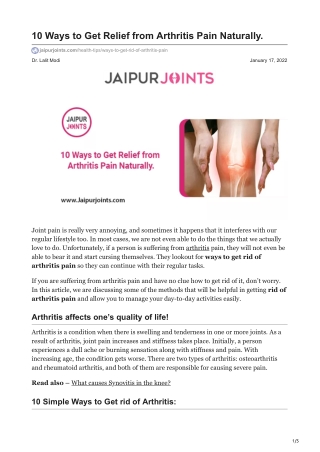 10 Ways to Get Relief from Arthritis Pain Naturally