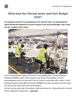 What does the informal sector want from Budget 2022