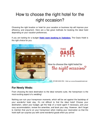 The Oasis Hotel - How to choose the right hotel for the right occasion-converted