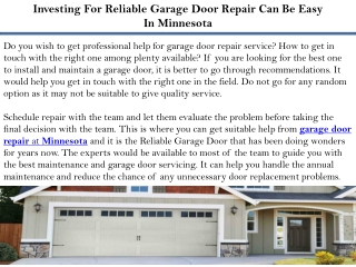 Investing For Reliable Garage Door Repair Can Be Easy In Minnesota