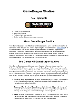 Casino Game Provider - GameBurger Studios