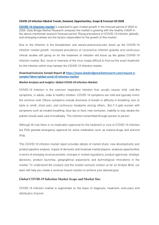COVID-19 Infection Market Trends, Demand, Opportunities, Scope & Forecast till 2028