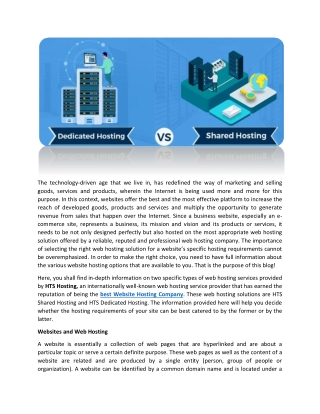 Differences between HTS Shared Hosting and HTS Dedicated Hosting