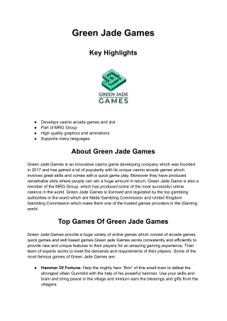 Casino Game Provider - Green Jade Games