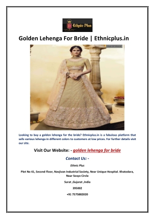 Golden Lehenga For Bride | Ethnicplus.in