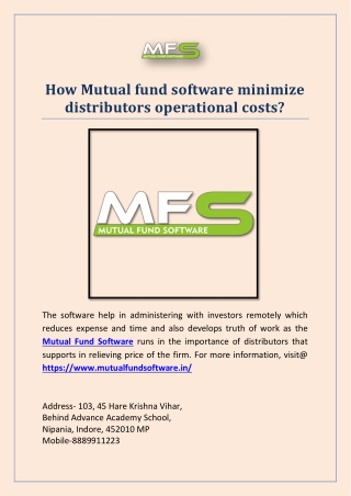 How Mutual fund software minimize distributors operational costs