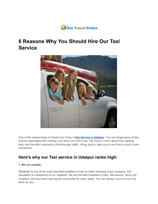 6 Reasons Why You Should Hire Our Taxi Service _