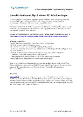 Polyethylene Glycol Market Insights, Leading Players and Forecast to 2028