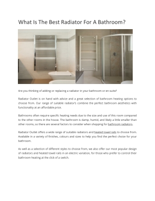 What Is The Best Radiator For A Bathroom?