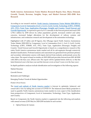 North America Autonomous Trains Market Research Report, Size, Share
