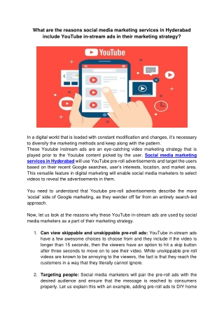 What are the reasons social media marketing services in Hyderabad include YouTube in-stream ads in their marketing strat