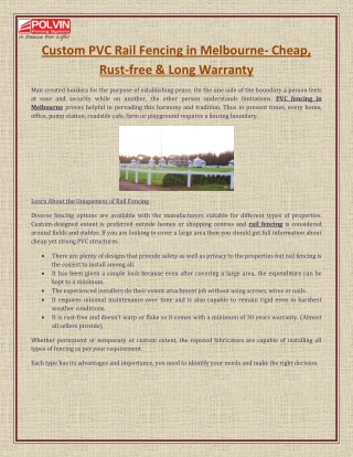 Custom PVC Rail Fencing in Melbourne- Cheap, Rust-free & Long Warranty