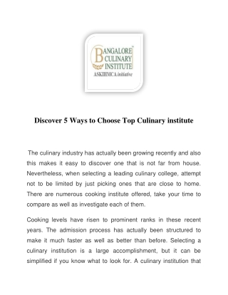 Discover 5 Ways to Choose Top Culinary institute