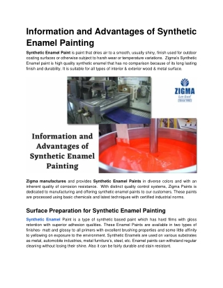 Information and Advantages of Synthetic Enamel Painting