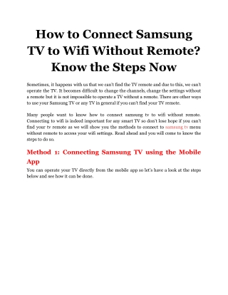 __How to Connect Samsung TV to Wifi Without Remote_ Know the Steps Now