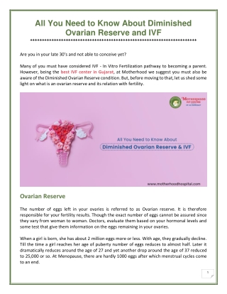 Important Facts About Diminished Ovarian Reserve and Ovarian Reserve