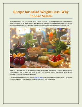 Recipe for Salad Weight Loss: Why Choose Salad?