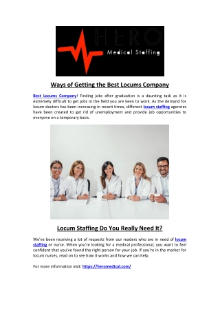 Ways of Getting the Best Locums Company