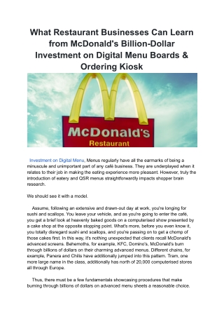 What Restaurant Businesses Can Learn from McDonald's Billion-Dollar Investment on Digital Menu Boards & Ordering Kiosk