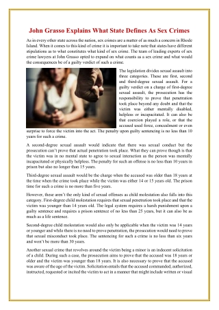 John Grasso Explains What State Defines As Sex Crimes