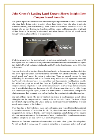 John Grasso’s Leading Legal Experts Shares Insights Into Campus Sexual Assaults