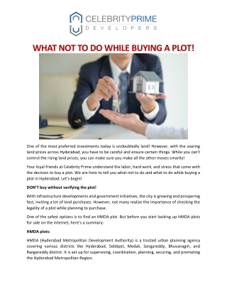 WHAT NOT TO DO WHILE BUYING A PLOT