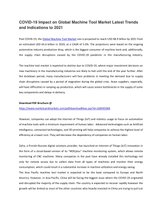 COVID-19 Impact on Global Machine Tool Market