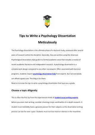 Tips to Write a Psychology Dissertation Meticulously