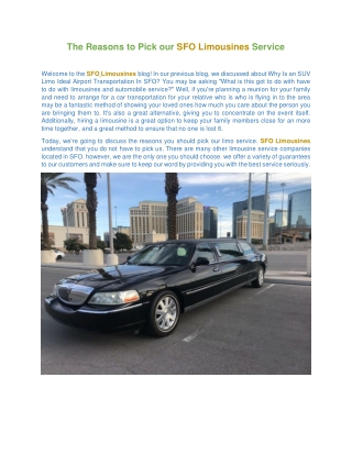 Why You Should Choose SFO Limousine Service