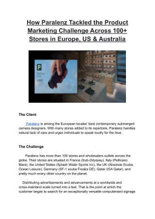 How Paralenz Tackled the Product Marketing Challenge Across 100  Stores in Europe, US & Australia