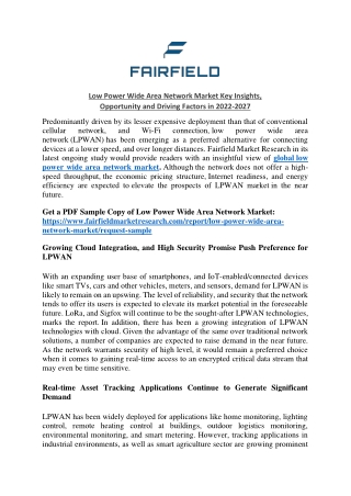 Low Power Wide Area Network Market Key Insights, Opportunity and Driving Factors in 2022-2027