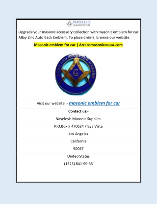 Masonic emblem for car  Arreosmasonicosusa.com