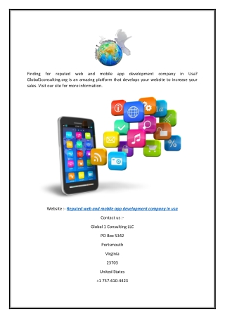 Reputed Web And Mobile App Development Company In Usa  Global1consulting.org