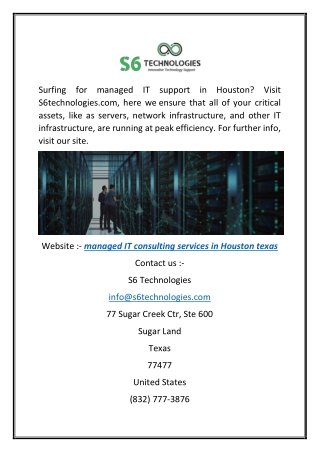 Managed It Consulting Services in Houston Texas  S6technologies.com