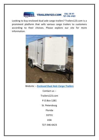 Enclosed Dual Axle Cargo Trailers  Trailers123.com