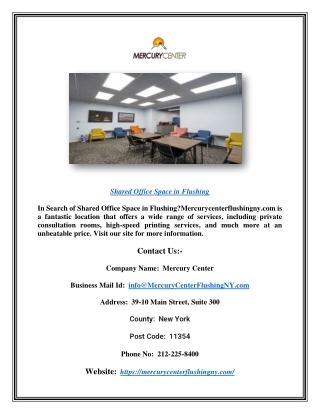 Shared Office Space In Flushing | Mercurycenterflushingny.com