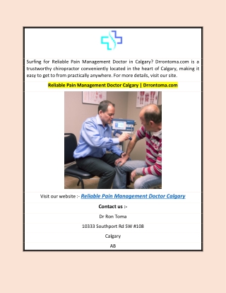 Reliable Pain Management Doctor Calgary  Drrontoma.com