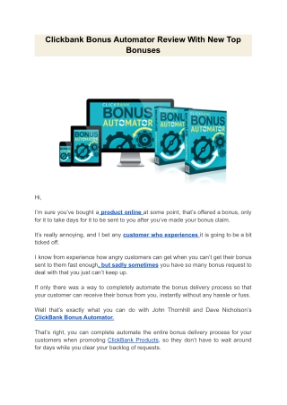 Clickbank Bonus Automator Review With New Top Bonuses