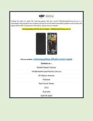 Samsung Galaxy S20 Plus Screen Repair | Mobilerepairfactory.com.au