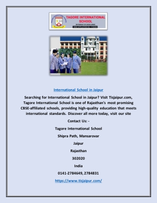 International School in Jaipur | Tisjaipur.com