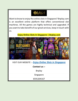 Enjoy Online Slots In Singapore | 8nplay.com