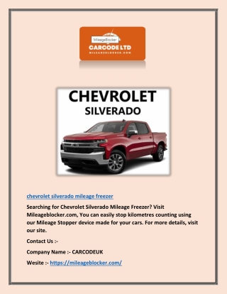 Chevrolet Silverado Mileage Freezer | Mileageblocker.com